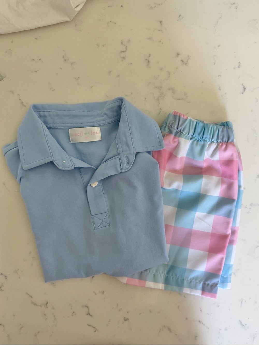 Light Blue Polo & Pastel Gingham Shorts Kids Set by Ecil and Lou